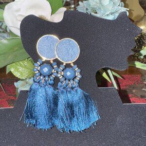Blue Statement Tassel Stud Earrings